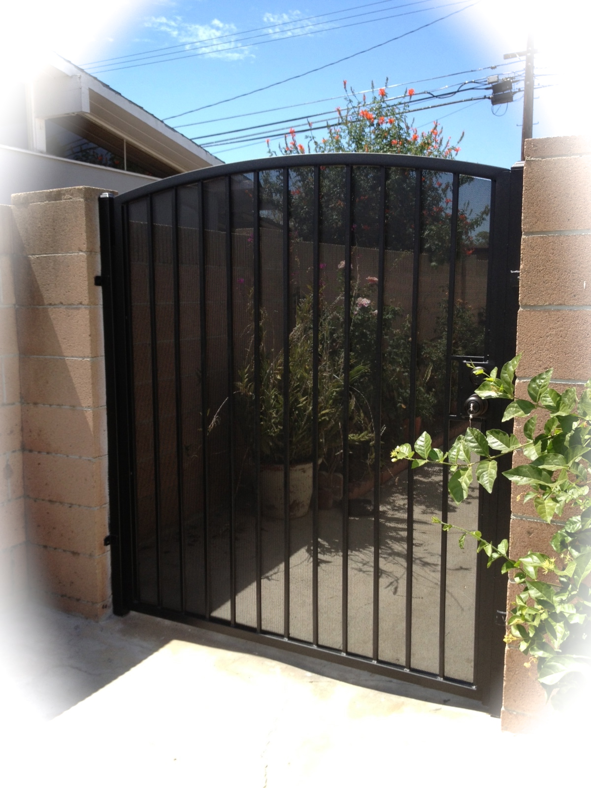 iron gate straight top fancy scroll sheet metal